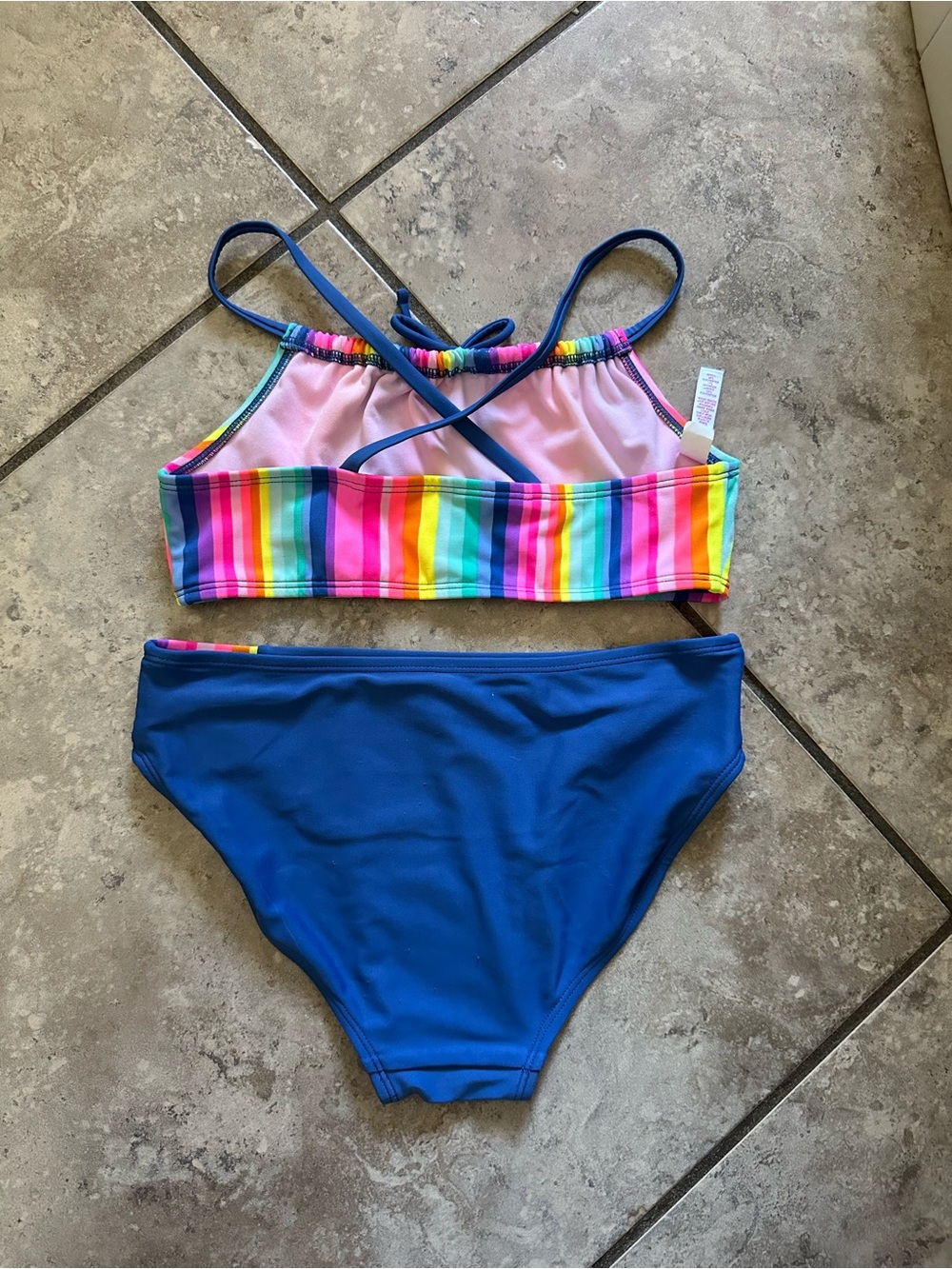 SO Kids Rainbow Stripe & Blue Two-Piece Swim Set - Picture 2 of 4
